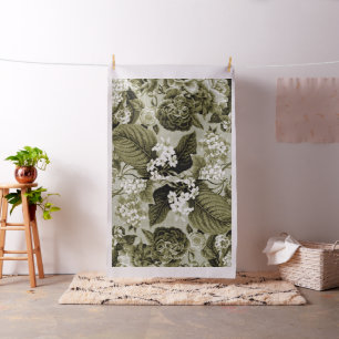 Tissu Vintage floral toile vert d'olive botanique