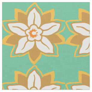 Tissu Vintage Floral vert et jaune motif Jonquil