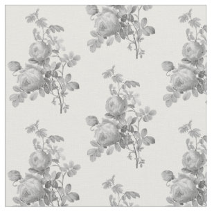Tissu Vintage gris argenté Roses joliment monochrome