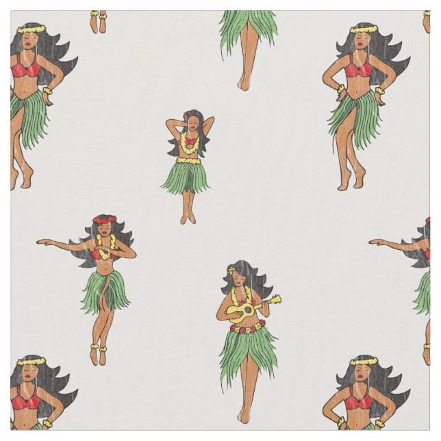 Tissu Vintage Hula Dancing Girls Hawaiian Patterned (Fermer)