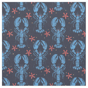 Tissu Vintage motif surréaliste de homards bleus.