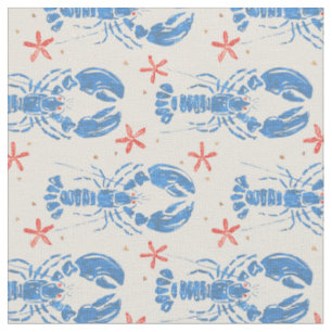 Tissu Vintage motif surréaliste de homards bleus.