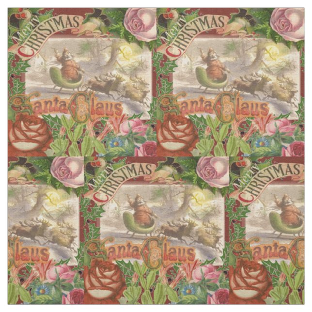 Tissu Vintage Noël Père Noël Sleigh (Échantillon)