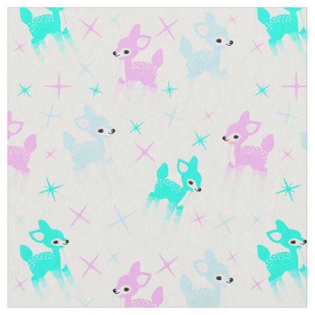 Tissu Vintage Pastel Deer Cute Motif de Noël (Fermer)