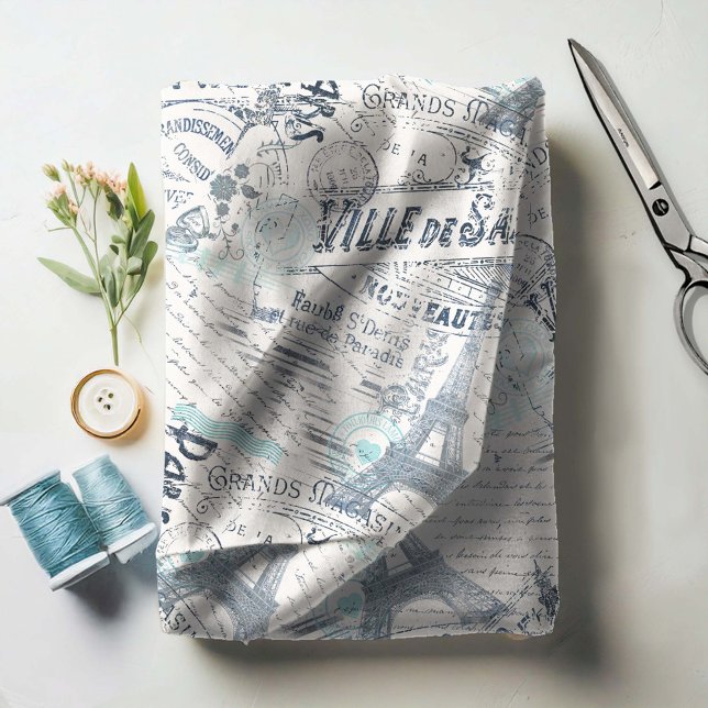 Tissu Vintage Romance Collage bleu ID226 (Créateur téléchargé)