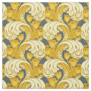 Tissu Vintage Tulip Blue Gold Motif