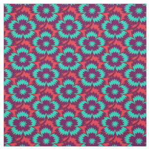 Tissu Vintage turquoise rouge floral Dianthus Barbatus