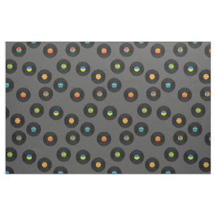 Tissu Vintage Vinyl Records Retro Music Dark Grey