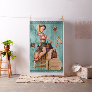 Tissu Vintage Western Cowgirl Sittin Joli -Lg. Imprimer