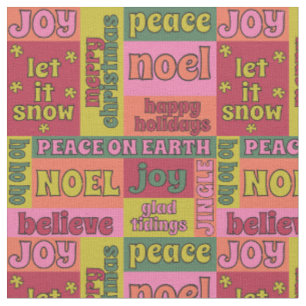 Tissu Vintage Word Collage 1970s Style Motif de Noël