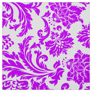 Tissu Violet Bleu Et Damas Florales Blancs