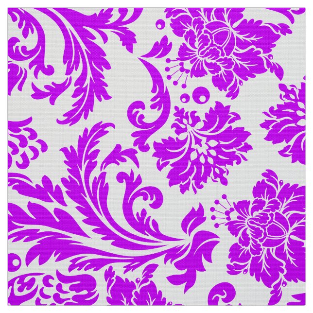 Tissu Violet Bleu Et Damas Florales Blancs (Échantillon)