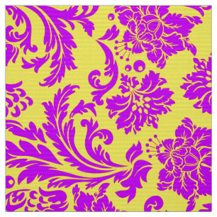 Tissu Violet Bleu Et Damas Florales Jaunes
