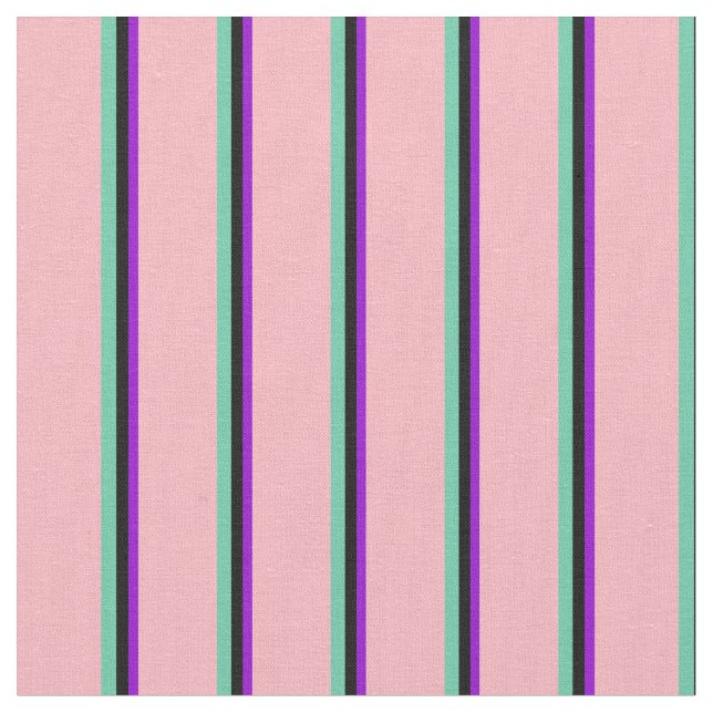 Tissu Violet foncé, noir, aquamarine et rose clair (Fermer)