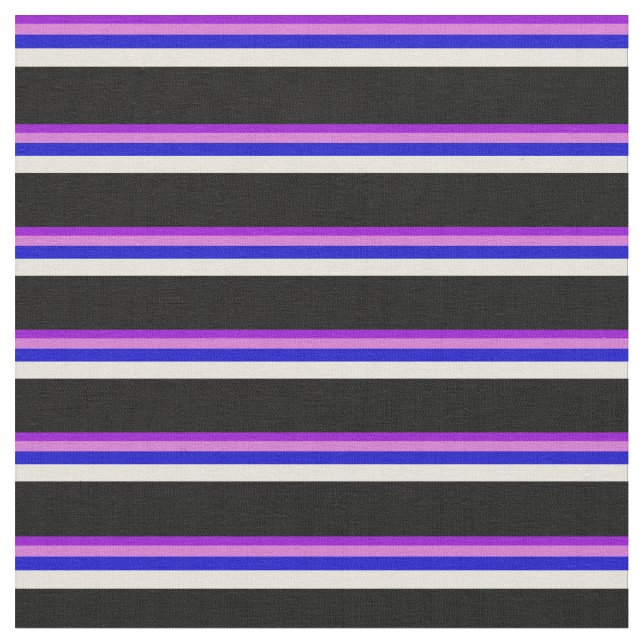 Tissu Violet foncé, orchidée, bleu, beige et lignes noir (Fermer)