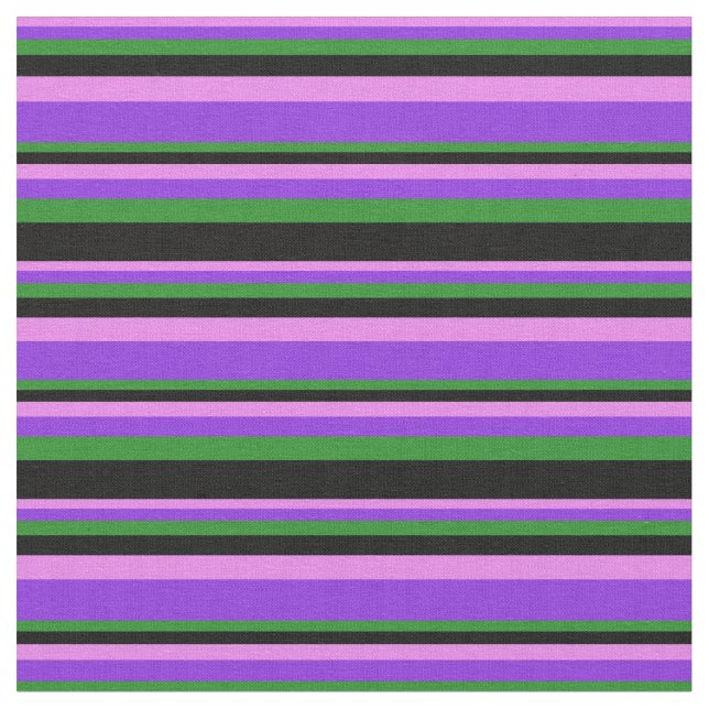 Tissu Violet, violet, vert de la forêt et lignes noires (Fermer)