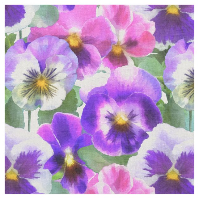 Tissu Violets colorés Pansy Flowers Motif (Fermer)