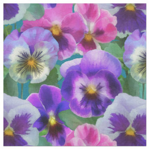Tissu Violets colorés Pansy Flowers Motif