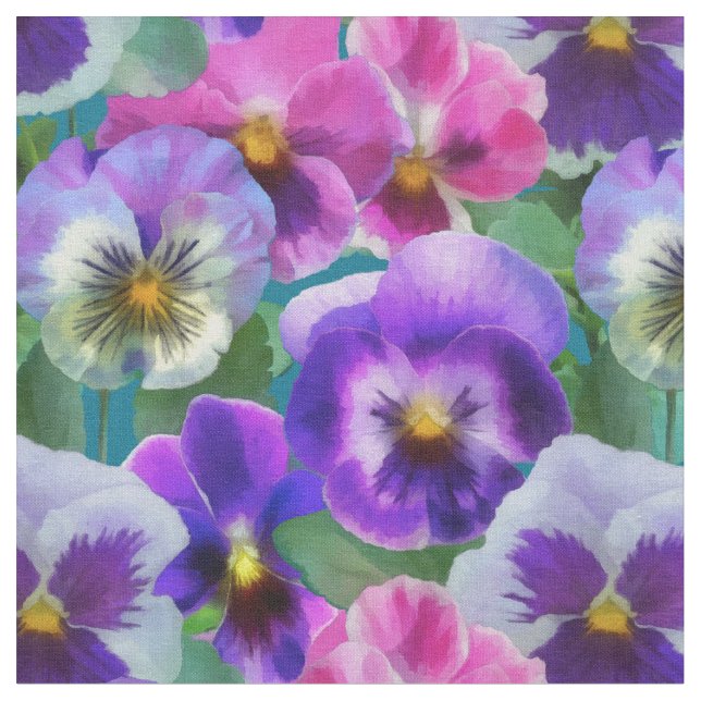 Tissu Violets colorés Pansy Flowers Motif (Fermer)