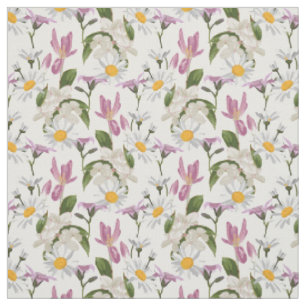 Tissu Violette rose, marguerite tropicale et fleurs sauv