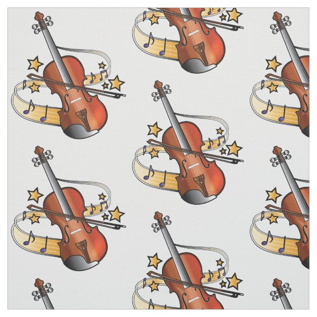 Tissu Violon et arc avec des notes et des étoiles (Échantillon)