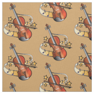 Tissu Violon et arc avec des notes et des étoiles