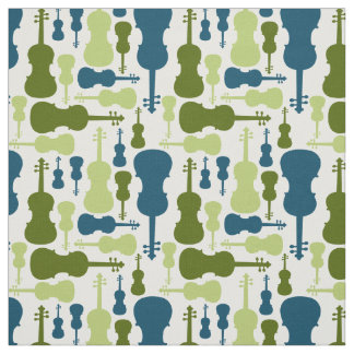 Tissu Violons - Bleu et Vert