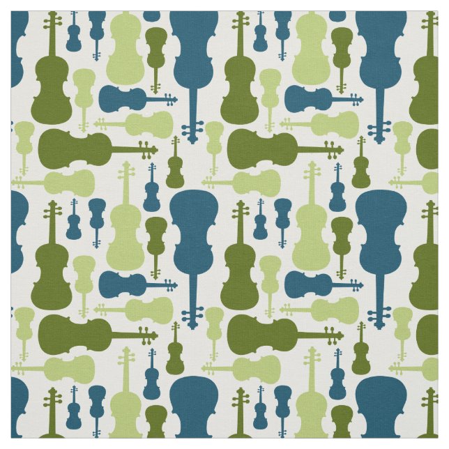 Tissu Violons - Bleu et Vert (Échantillon)