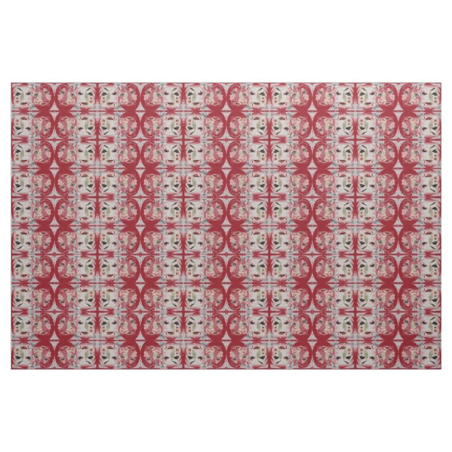 Tissu Visages rouge et crème Design III (Yard)