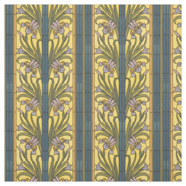 Tissu Vitrail Art Nouveau Fleur d'Iris Bleu Or (Échantillon)