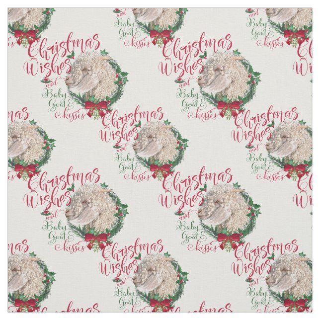 Tissu Voeux de Noël Bébé Chèvre Baisers Angora Chèvre (Échantillon)
