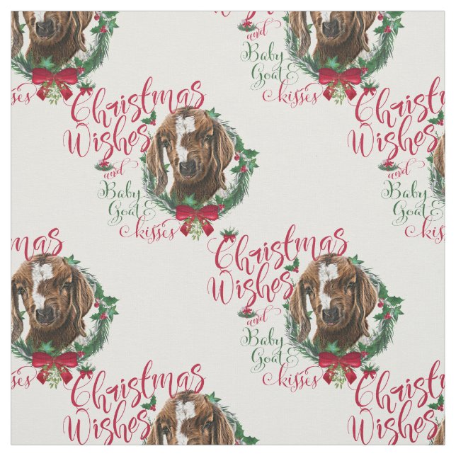 Tissu Voeux de Noël Bébé Chèvre Baisers Chèvre Boer (Échantillon)