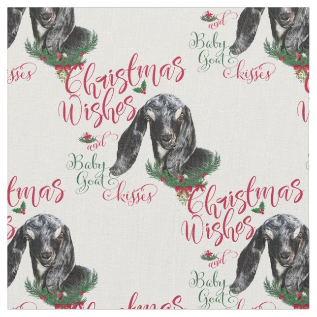 Tissu voeux de Noël Bébé chèvre Baisers chèvre nubienne (Fermer)