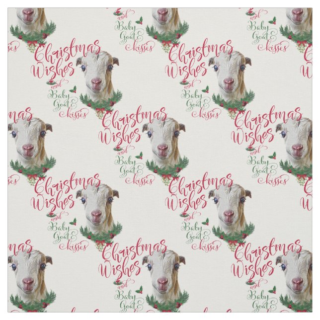 Tissu Voeux de Noël Bébé Chèvre Baisers LaMancha Chèvre (Échantillon)