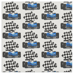 Tissu Voiture Blue Race avec drapeau À damiers