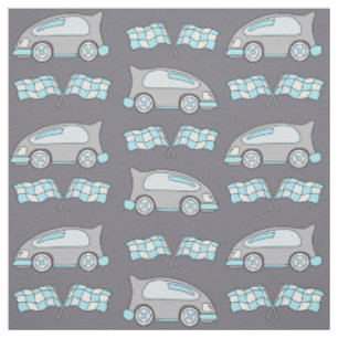 Tissu Voiture de course mignonne et motif de drapeau pou