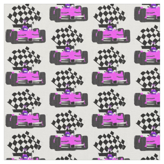 Tissu Voiture de course rose avec drapeau À damiers (Fermer)