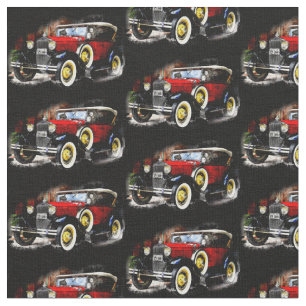 Tissu Voiture rouge Vintage en noir 