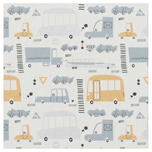 Tissu Voitures mignonnes dans le Motif de la circulation (Fermer)