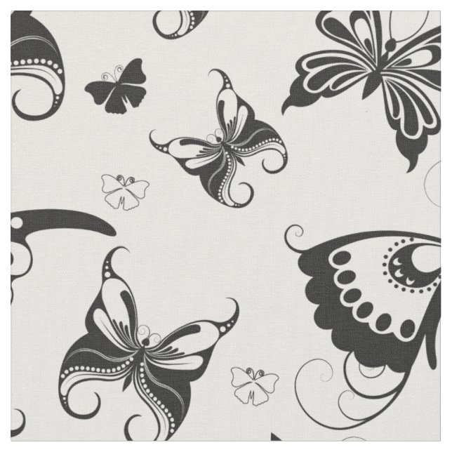 Tissu Vol papillon noir et blanc 2 (Fermer)