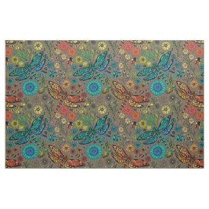 Tissu Voler, libellule de mouche sur brun