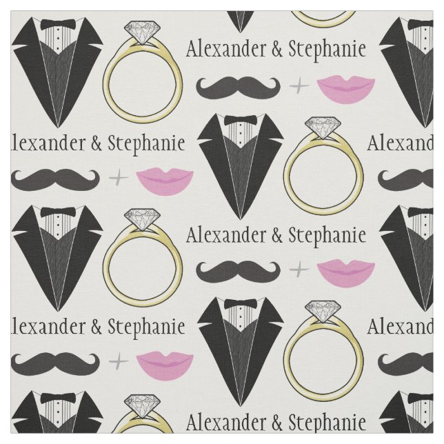 Tissu Votre nom Lips Mustache Ring Tuxedo Mariage (Échantillon)