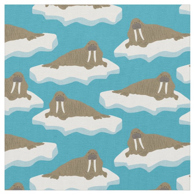 Tissu Walruses sur Icebergs Motif Turquoise Bleu (Fermer)