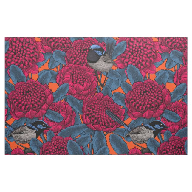 Tissu Waratah rouge et brunes (Fat Quarter)