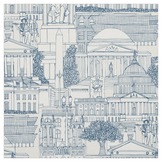 Tissu Washington DC toile cobalt blanc fort (Échantillon)