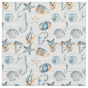 Tissu Watercolor Beach Seashell Vacances Vacances Bleu