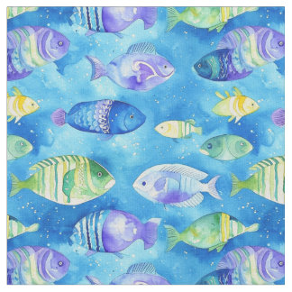 Tissu "Watercolor Bleu and Pink Fish Underwater Seamless