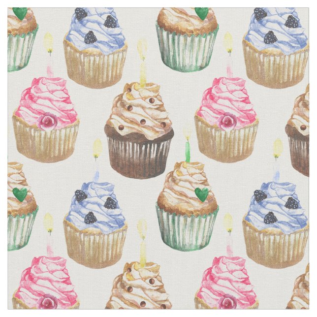 Tissu Watercolor cupcakes (Fermer)