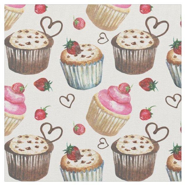 Tissu Watercolor cupcakes (Fermer)