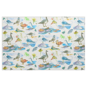 Tissu Watercolor Lake Shore Birds Canards